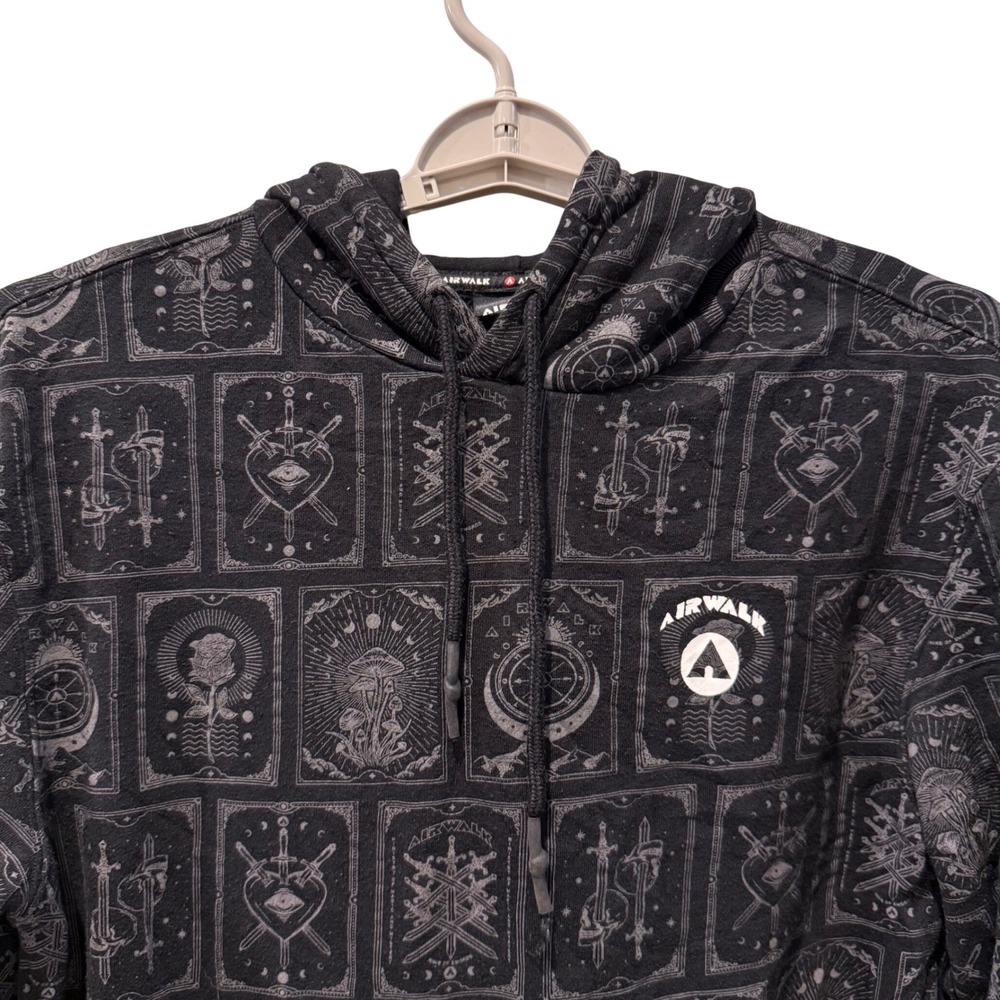 Airwalk Hoodie Black Grey Tarot Card Mystical Graphic Skater Men Medium